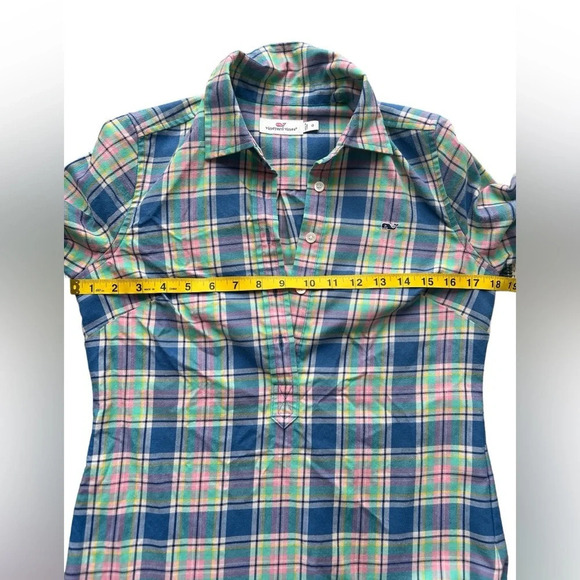 Vineyard Vines Little River Plaid Popover Shirt Women’s Size 0 Pink Green Blue - Picture 5 of 8